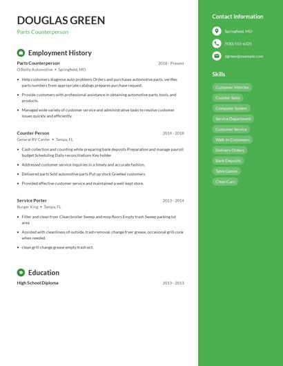 Parts Counterperson Resume