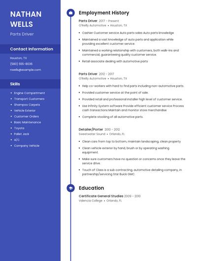 Parts Driver Resume