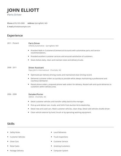 Parts Driver Resume