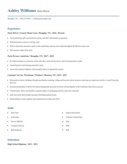 Parts Driver Resume