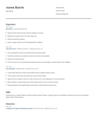 Parts Driver Resume