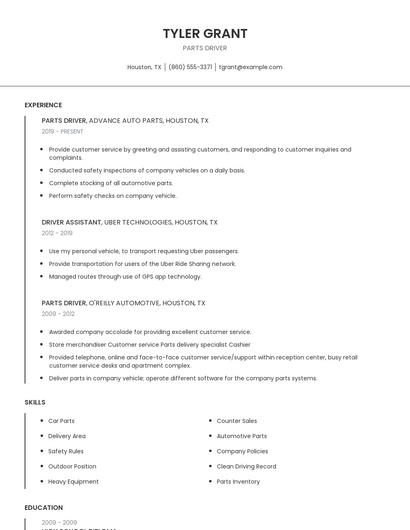 Parts Driver Resume