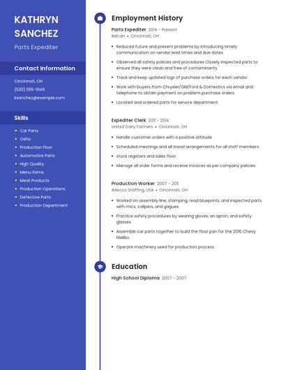 Parts Expediter Resume