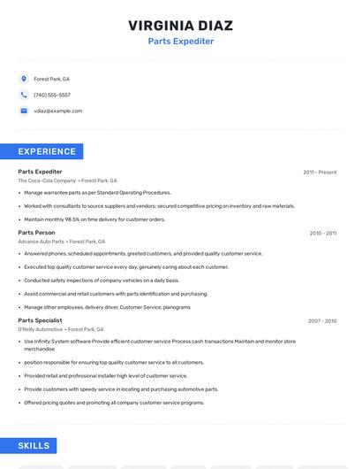 Parts Expediter Resume