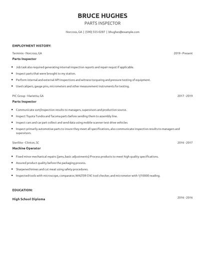 Parts Inspector Resume