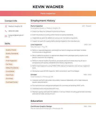 Parts Inspector Resume
