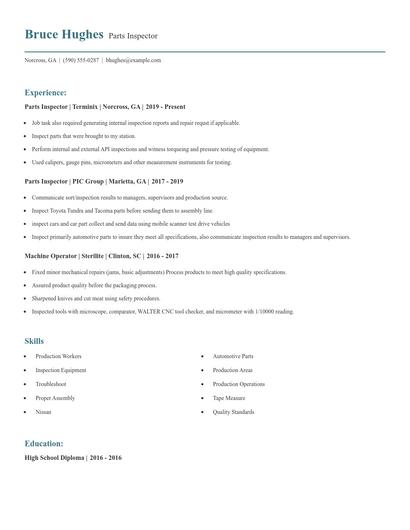 Parts Inspector Resume