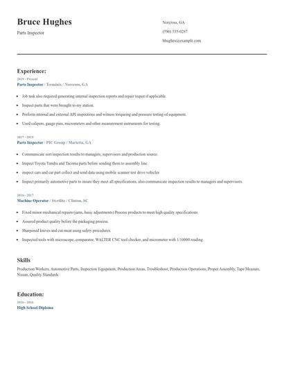 Parts Inspector Resume