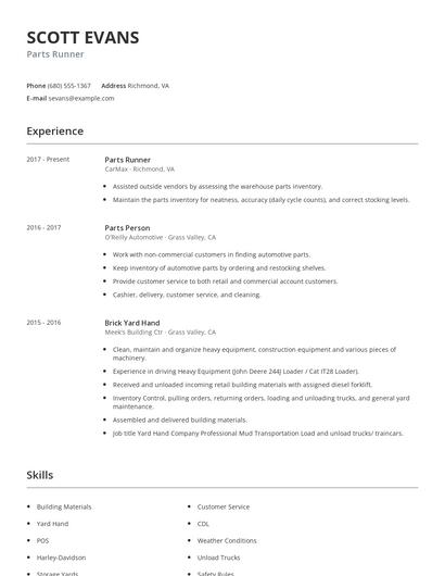 Parts Runner Resume