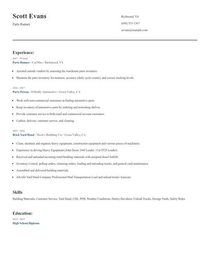 Parts Runner Resume