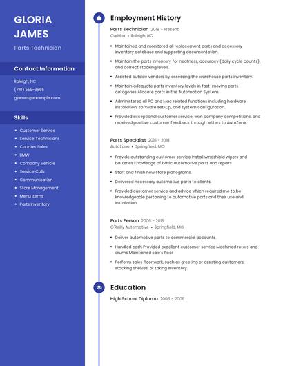 Parts Technician Resume