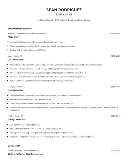 Party Chief Resume