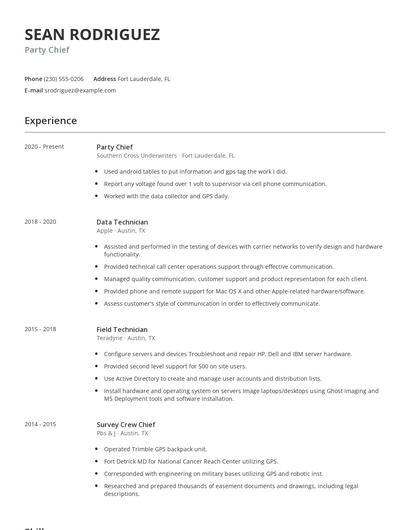 Party Chief Resume