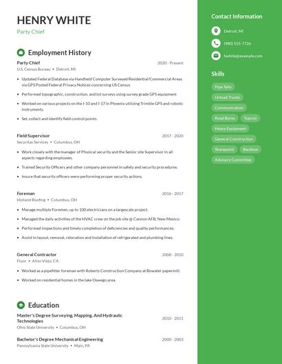 Party Chief Resume