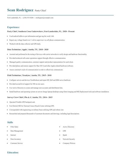Party Chief Resume