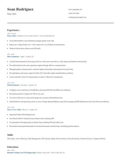 Party Chief Resume