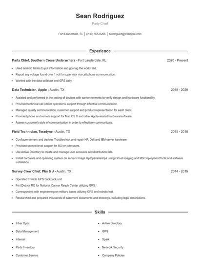 Party Chief Resume