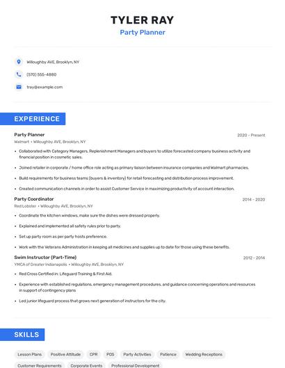 Party Planner Resume