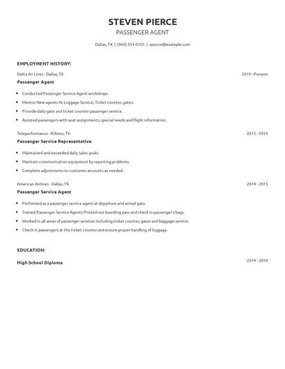 Passenger Agent Resume