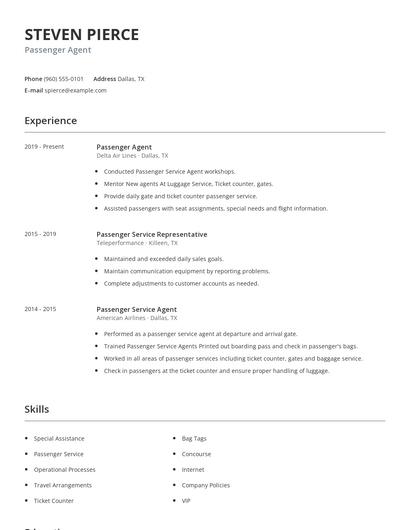 Passenger Agent Resume