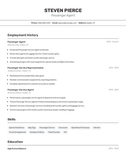 Passenger Agent Resume