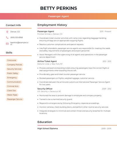 Passenger Agent Resume