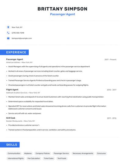 Passenger Agent Resume