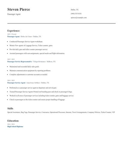 Passenger Agent Resume