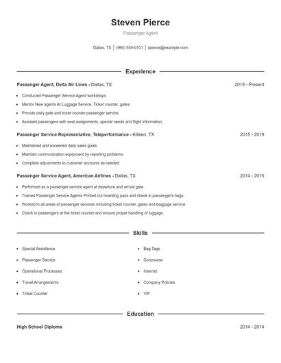 Passenger Agent Resume