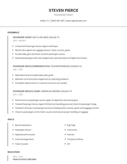 Passenger Agent Resume