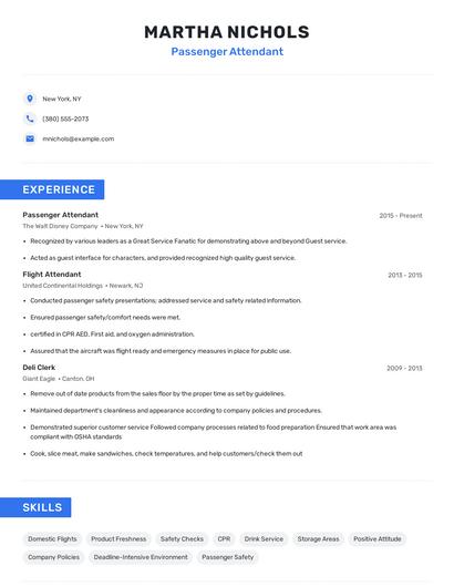 Passenger Attendant Resume