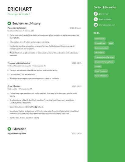 Passenger Attendant Resume