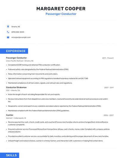 Passenger Conductor Resume