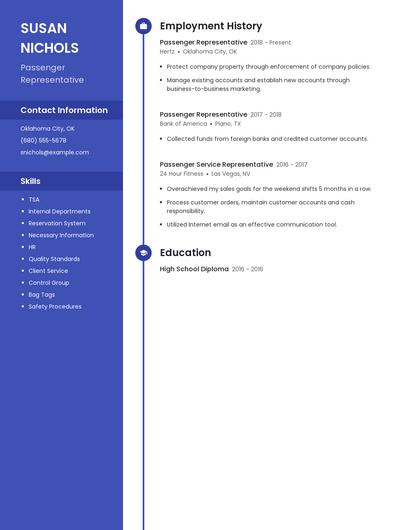 Passenger Representative Resume