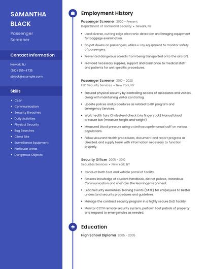 Passenger Screener Resume