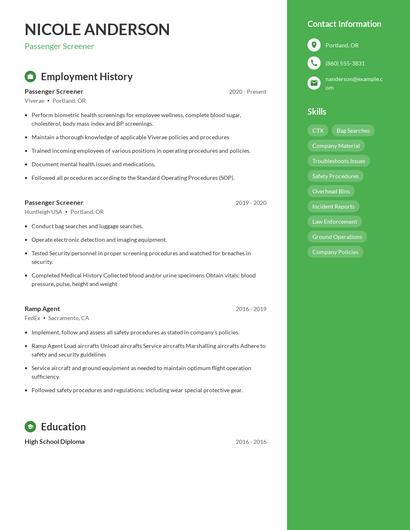Passenger Screener Resume