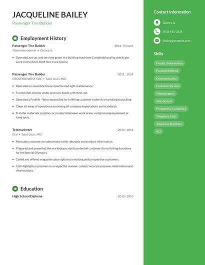 Passenger Tire Builder Resume