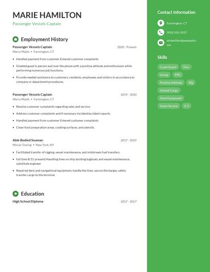 Passenger Vessels Captain Resume