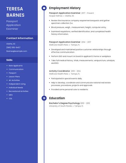 Passport Application Examiner Resume