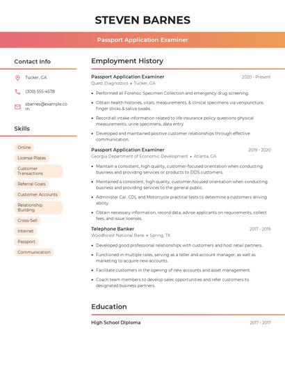 Passport Application Examiner Resume