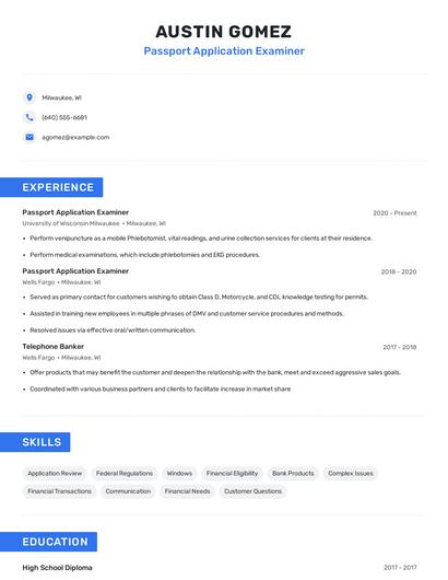 Passport Application Examiner Resume