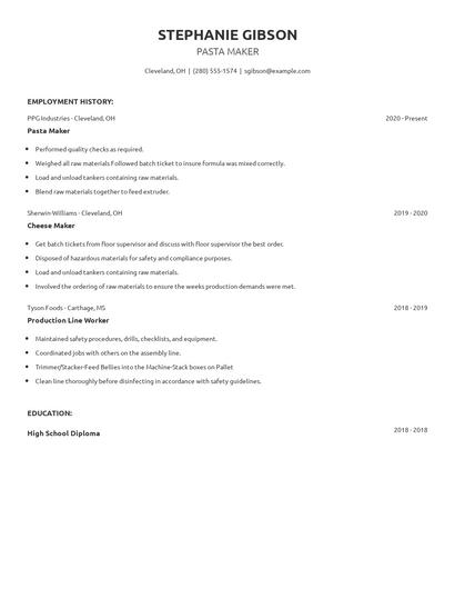 Pasta Maker Resume