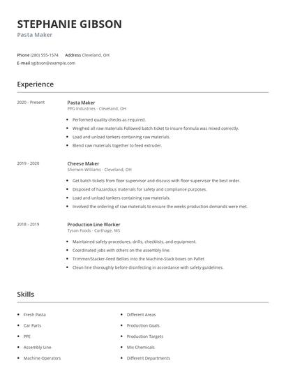 Pasta Maker Resume