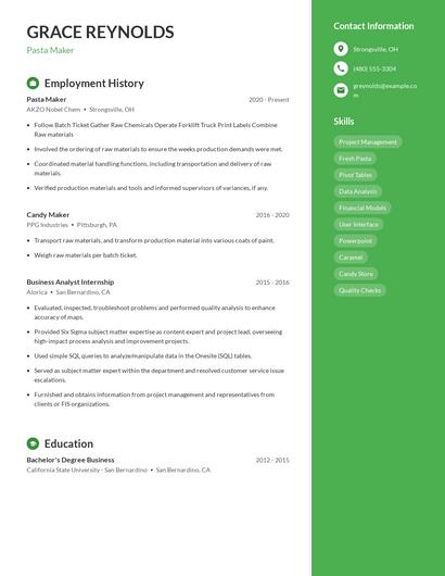 Pasta Maker Resume