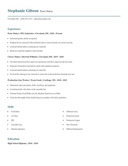 Pasta Maker Resume