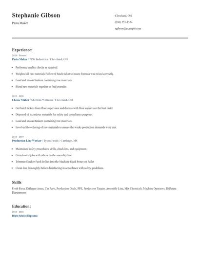 Pasta Maker Resume