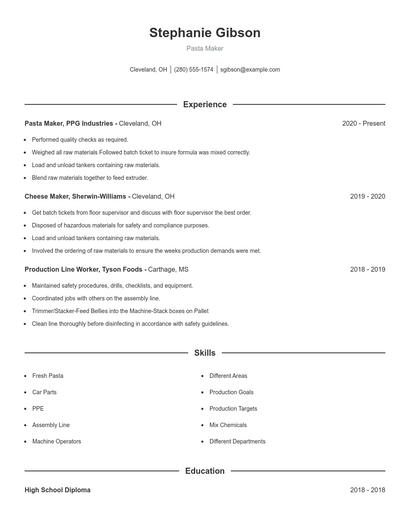 Pasta Maker Resume