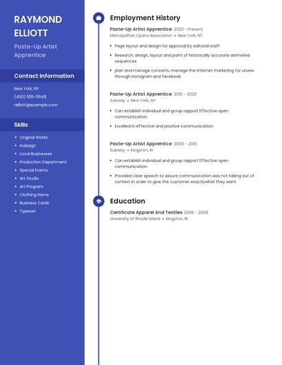 Paste-Up Artist Apprentice Resume