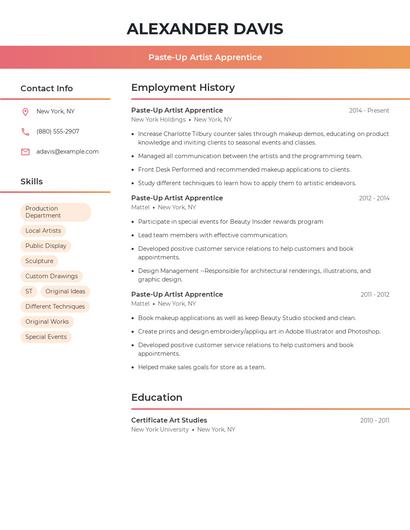 Paste-Up Artist Apprentice Resume