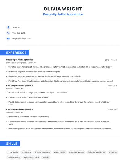 Paste-Up Artist Apprentice Resume